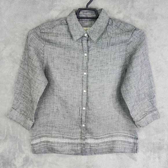 Womens Gray Norton McNaughton Shirt 100% Linen Button Down 3/4 Sleeve Size M - Picture 2 of 7